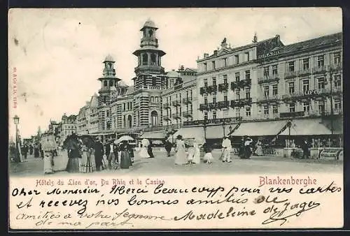 AK Blankenberghe, Hôtels du Lion d`or, Du Rhin et le Casino