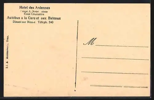 AK Dinant sur Meuse, Hotel des Ardennes, Propr. L. Notet Delens