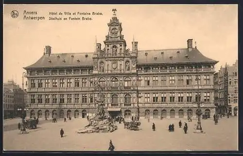 AK Anvers, Hôtel de Ville et Fontaine Brabo