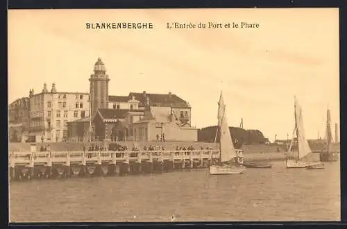 AK Blankenberghe, L`Entrée du Port et le Phare