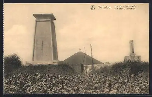 AK Waterloo, die drei Denkmäler