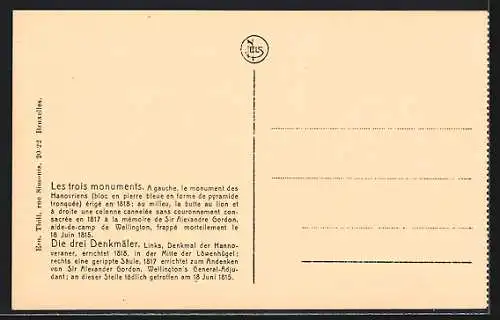 AK Waterloo, die drei Denkmäler