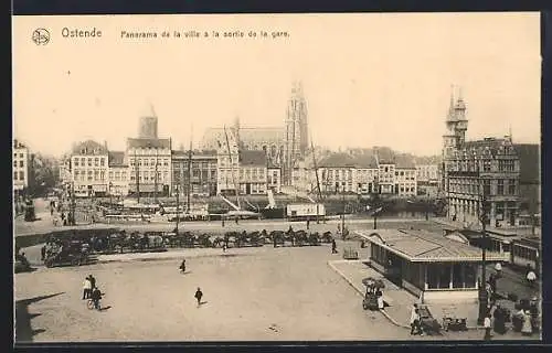 AK Ostende, Panorama de la ville à la sortie de la gare