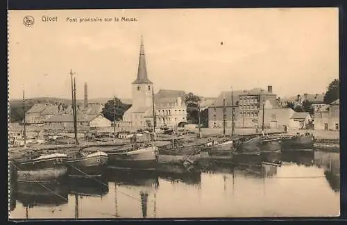 AK Givet, Pont provisoire sur la Meuse