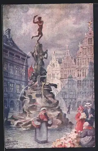 Künstler-AK Antwerpen / Anvers, Het Brabo monument, le monument Brabo