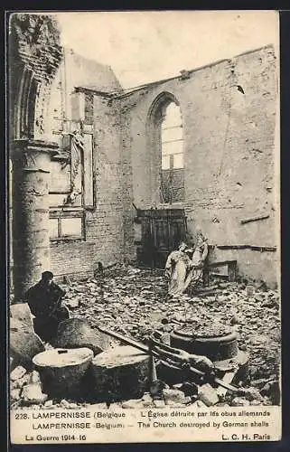 AK Lampernisse, L`Eglise détruite par les obus allemands