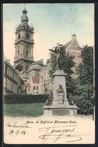 AK Mons, Le Beffroi et Monument Dolez