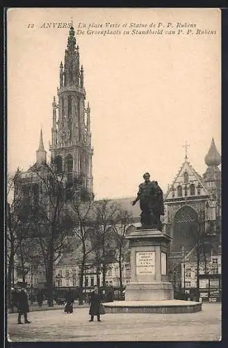 AK Anvers, La place Verte et Statue de P. P. Rubens