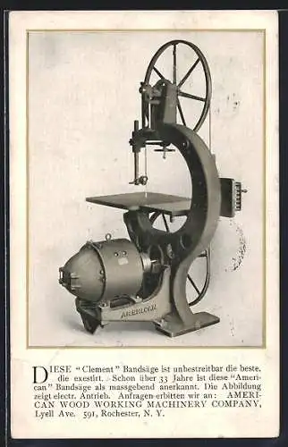 AK Reklame für Bandsäge Clement, American Wood Working Machinery Company