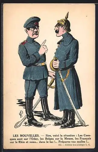AK Les Nouvelles, Soldat mit Monokel berichtet Kaiser Wilhelm II.