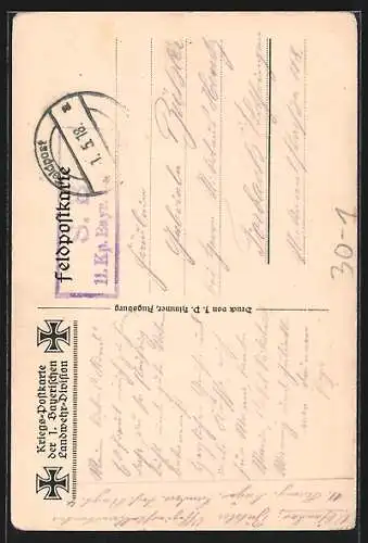 Künstler-AK 1. Bayerische Landwehr-Division, Regiment, Soldat mit Stielhandgranate