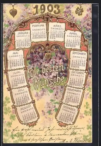 AK Veilchen rahmen den Kalender des Jahres 1903