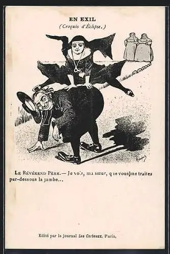 AK Nonne macht einen Bocksprung über einen Priester, Religionspolitik