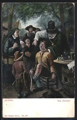 Künstler-AK Zahnarzt zieht einen Zahn