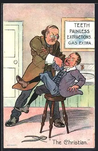Künstler-AK Zahnarzt zieht einen Zahn