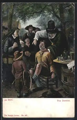 Künstler-AK Zahnarzt zieht einen Zahn