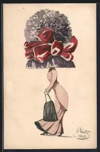Künstler-AK sign. Reinitz: Dame mit riesigem Hut