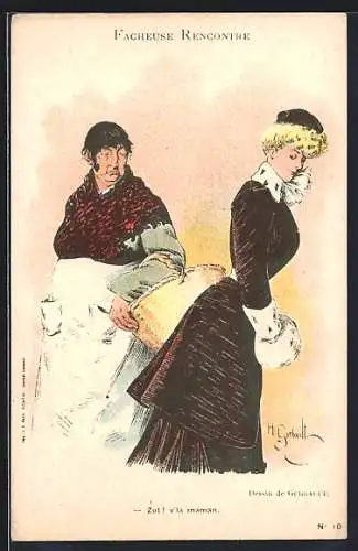 Künstler-AK sign. H. Garbault: Junge Dame begegnet alter Frau