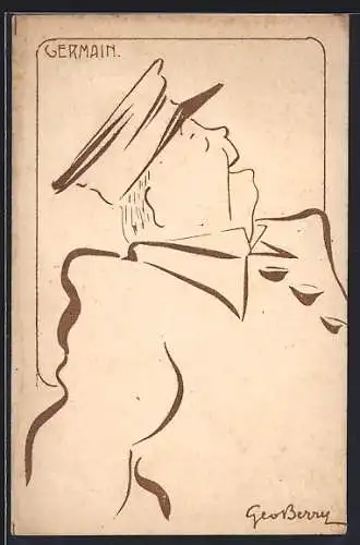 Künstler-AK sign. Geo Berry: Soldat mit Mütze lacht