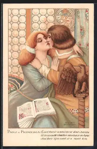 Künstler-AK sign. Cavazzoni: Paolo und Francesca küssen sich