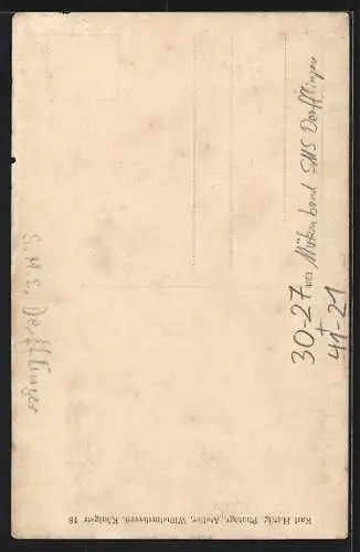 Foto-AK Matrose mit Mützenband Kriegsschiff SMS Derfflinger
