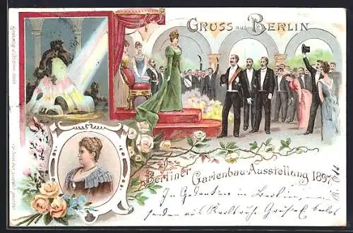 Lithographie Berlin, Gartenbau-Ausstellung 1897, Kaiserin Auguste Victoria