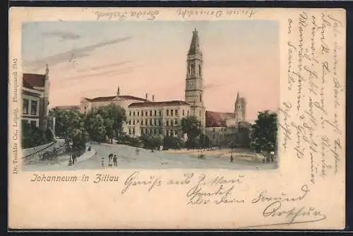 AK Zittau, Strassenpartie am Johanneum