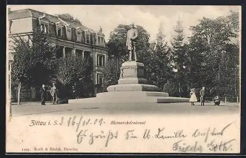AK Zittau in Sa., am Bismarckdenkmal