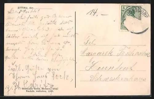 AK Zittau, Kaiserl. Post- und Telegraphenamt, Strassenbahn