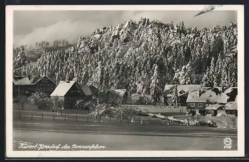 AK Jonsdorf, Teilansicht mit Nonnenfelsen im Winter