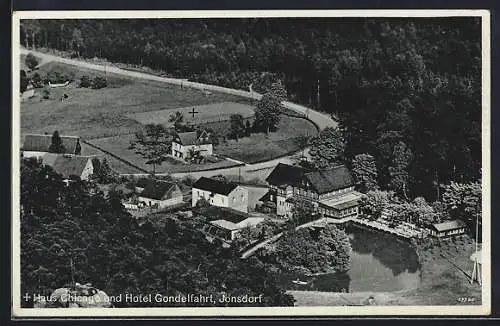 AK Jonsdorf i. S., Haus Chicago und Hotel Gondelfahrt vom Berg gesehen