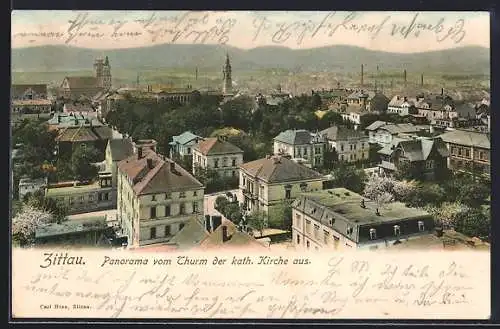 AK Zittau, Panorama vom Turm der kath. Kirche aus gesehen