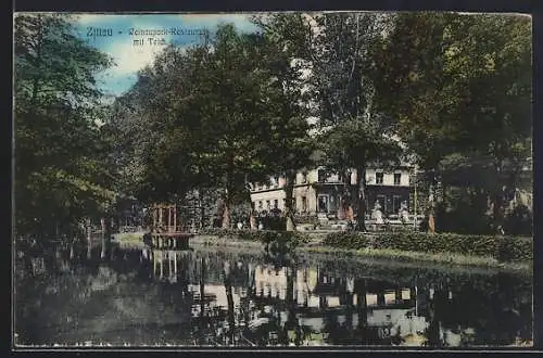 AK Zittau, Weinaupark Restaurant mit Teich