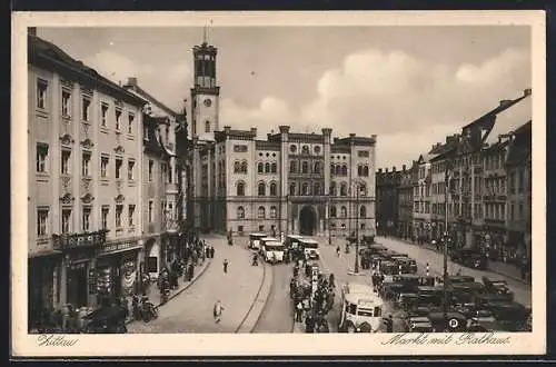 AK Zittau, Markt mit Rathaus