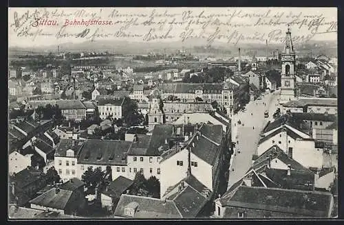 AK Zittau, Bahnhofstrasse aus der Vogelschau