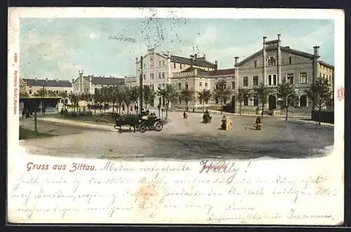 AK Zittau i. Sa., Bahnhof mit Vorplatz