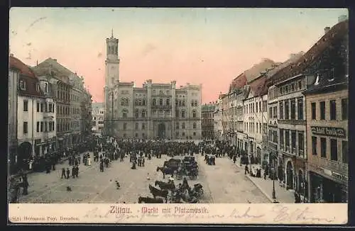 AK Zittau, Markt mit Platzmusik