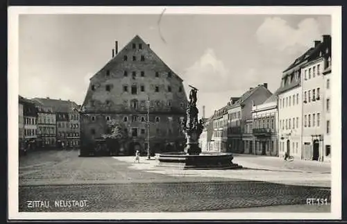 AK Zittau, Neustadtplatz der S.A.