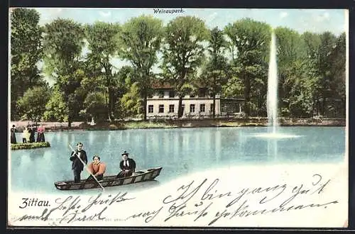 AK Zittau i. Sa., Uferpartie am Weinaupark