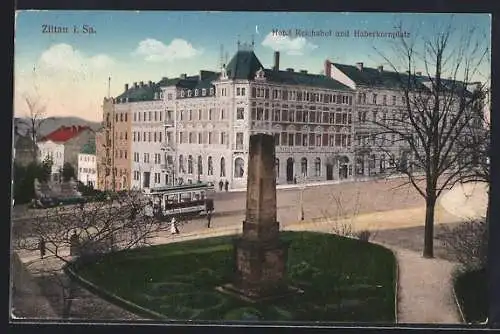 AK Zittau i. Sa., Hotel Reichshof und Haberkornplatz