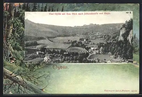AK Oybin, Thalansicht mit dem Blick nach Johannisstein und Hayn