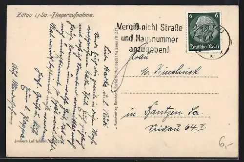 AK Zittau, Totalansicht, Fliegeraufnahme