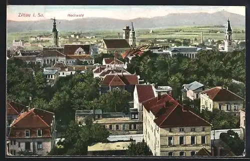 AK Zittau i. Sa., Generalansicht mit Hochwald