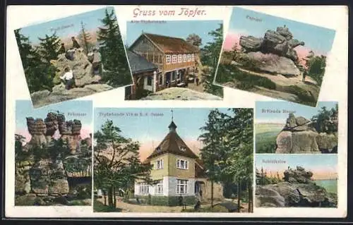 AK Oybin, Gasthaus Töpfer, Schildkröte, Felsentor, Brütende Henne