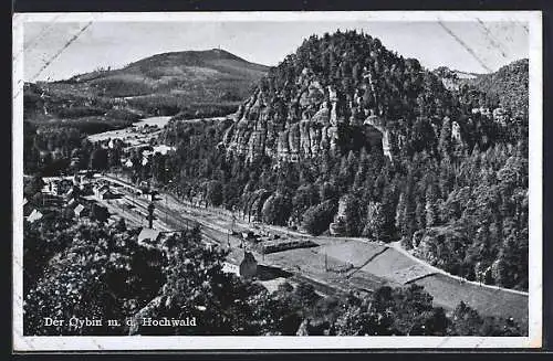 AK Oybin, Ortsansicht mit Berg