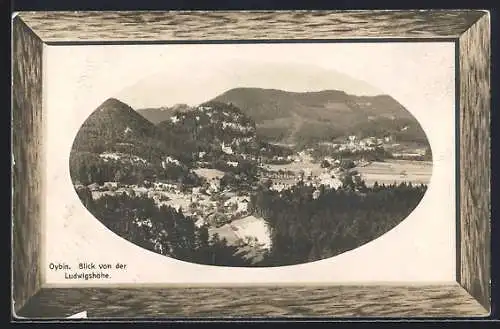 AK Oybin, Blick von der Ludwigshöhe im Passepartoutrahmen