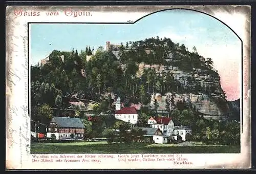 AK Oybin, Ortsansicht mit Kirche