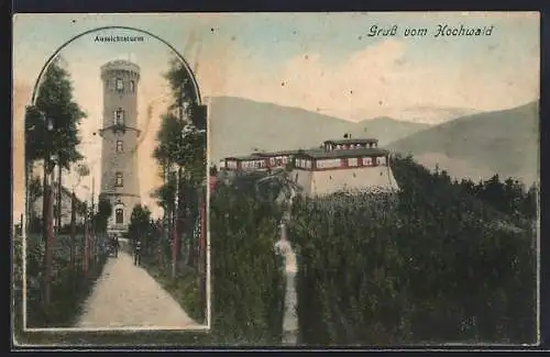 AK Oybin, Blick auf Gasthof Hochwald u. Aussichtsturm
