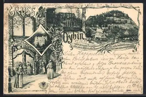 AK Oybin, Kirchruine mit Friedhof, Refertorium