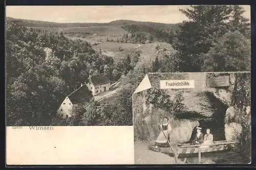 AK Wimsen, Friedrichshöhle mit Besuchern, Häuser am Berghang